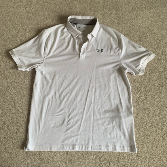 Under Armour Men's White Quarter Button Performance Polo Shirt (Size Large) - Picture 1 of 5